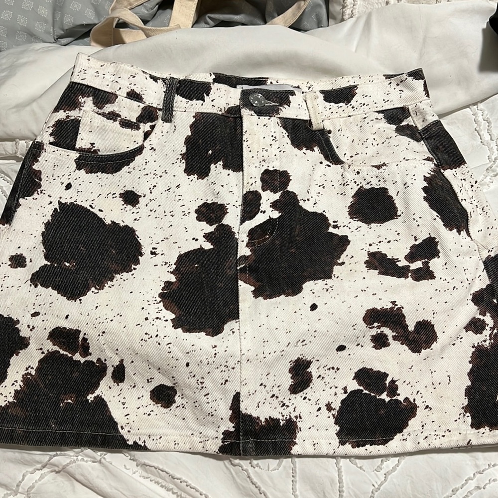 Adika cow print denim skirt
